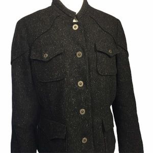 S5A Saks Fifth Avenue black tweed blazer coat